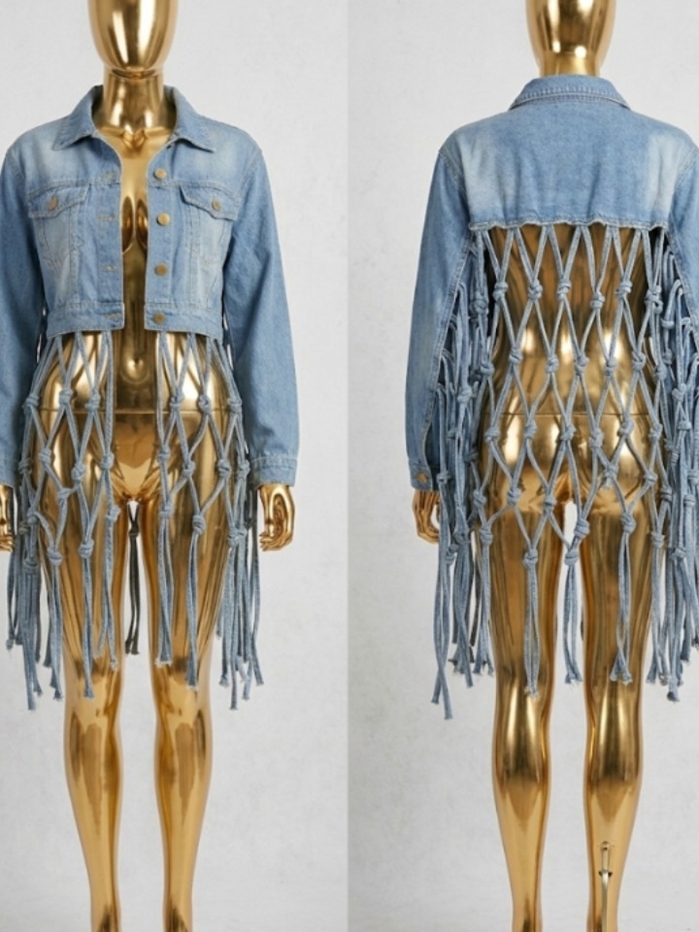 Vilagallo Light Blue Denim Fringe Jean Jacket